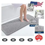 Luxurious Light Grey Chenille Bath Mat - Plush, Absorbent, Machine Washable 47"