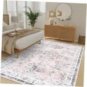 Washable Rugs 8x10 for Living Room, Boho Large Bedroom Rug 8x10, Soft Pink