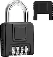 Large Combination Padlocks Outdoor, Diyife 4 Digit Heavy Duty Combination Lock Weatherproof Padlocks Big Padlock with 7mm Alloy Stainless Steel Shackle for Gym, Shed, Garage, Gate, Locker(Black)