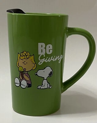 Peanuts Travel Cup with Lid Snoopy & Charlie Brown “Be Giving” green 18oz