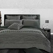 Stone Grey Quilt Cover Set, Rich Pleated Cross Pintuck 3pcs Double Grey Doona Cover Set (Double Size)