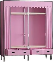 Portable Wardrobe Rack,Portable Canvas Wardrobe with Hanging Rail and Shelves for Bedroom Organization 140x45x168cm