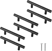 Cjueiom 6 Pack Matt Black Cupboard Handles 64mm Hole Center T Bar Handles, Stainless Steel Drawer Handles Long Wardrobe Door Handles Pulls, 100mm Length Kitchen Cabinet Handles for Bedroom Drawer