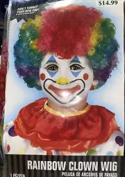 Clown Wig Costume OSFM 6+ Halloween Clown Rainbow Wig