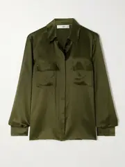 [FRAME] FRAME - Frayed Silk-charmeuse Shirt - Army green - small small Green