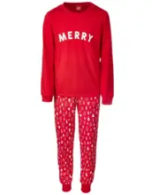 Family PJs Kids Unisex Holiday Red Merry Top & Pants 2PC Pajama Set Size 10/12