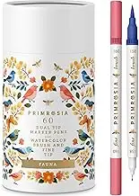 Primrosia Fauna - 60 Dual Tip Watercolor Brush and Fine-Tip Pens. Fineliner and Watercolor Brush Pens for Art Sketching Illustration Calligraphy Permanent Highlighter Bullet Journal Drawing Coloring.
