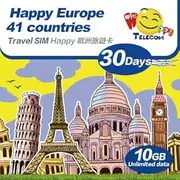 Happy Europe 41 Countries 30 Days Unlimited Data Travel Sim Card | Includes Turkey & Switzerland | 10GB of 4G LTE High-Speed Data Then 128kbps | No Need Registration | Easy Activation