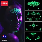 Glow in Dark Face Adhesive Gem Glitter Jewel Sticker Festival Rave Party Make Up