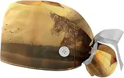 [YTYVAGT] 2-Pc,Gourd-Shaped Working Cap,Fisherman Hat with Buttons and Cotton Sweatband,Boat River Sunset Hot Air Balloon