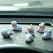 Hippo Resin Car Dashboard Decor, 6Pcs Car Dashboard Decorations, Cute Car Ornament Rearview Mirror Accessories, Hippo Decor for Auto Home Office Desk (BLUE)