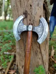Handmade Medieval Viking Axe, Hand forged Double Head Axe Carbon Steel