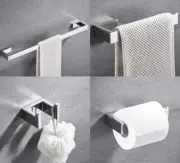 Rectangular 4 piece Bathroom Accessory Set toilet Paper Holder Robe Hook Towel H