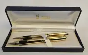 Vintage Bill Blass Continental Black and Gold Pen and .9mm Pencil Set