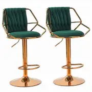 SERENITà Velvet Padded Golden Round Base Barstools Chairs with Backrest and Footrest -GREEN