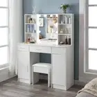 White Dressing Table XXL Large Make up Desk Vanity With LED Mirror and Stool Set