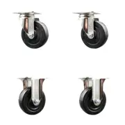 4 Inch 316SS Hard Rubber Wheel Swivel Top Plate Caster Set 2 Rigid SCC