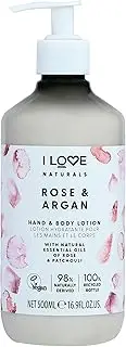 I Love Naturals Rose & Argan Hand & Body Lotion, Essential Oils Of Rose & Patchouli, Crafted With Ingredients Such as Shea Butter, 100% Recycled Bottle & Vegan-Friendly 16.91 fl oz
