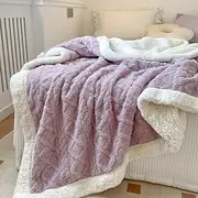Solid Color Thickened Warm Double Layer Lamb Cashmere Jacquard Blanket Office Nap Blanket Sofa Warmer Super Soft Blankets