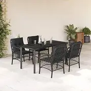 5 Piece Garden Dining Set with Cushions Black Poly Rattan Patio Bar Sets