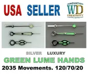 New 1 set LUXURY Hour Minute Second Hands Watch Silver Green Lume 120/70/20