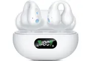 Open Ear Bone Conduction Headphones Bluetooth 5.3, Sports Earbuds with ENC Mic, 36-Hour Playtime, LED Display Charging Case (White)