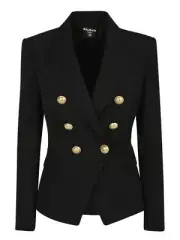 Balmain Blazer Jacket 34/US 2/XS Black Wool Peak Lapel Double-Breasted NWT $2695