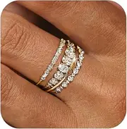 [Zinx] Gold Rings for Women Gold Rings Wedding Rings for Women Zircon Ring Gold Plated Ring Tarnish free Gold Rings Knuckle Stacking Rings Gold Rhinestone Rings Set Wedding Jewelry Gift