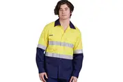 King Gee Mens Workcool 2 Hi-vis Cotton Drill Taped Work Shirt K54880 - Yellow/Navy