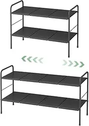 LYSAIMG 2-Tier Expandable Storage Shelf, Adjustable Metal Tiered Shelf with 8 Removable Panels, Under Sink Organizer, Shoe Organizer Rack, Kitchen Cabinet, Hallway Entryway
