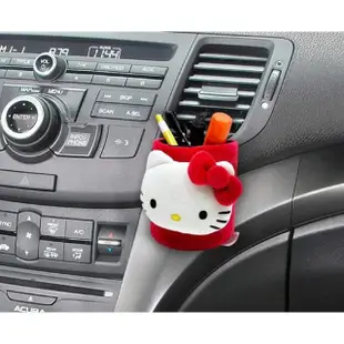 【小禮堂】Hello Kitty 車用造型絨毛冷氣孔掛袋 - 紅大臉款(平輸品)