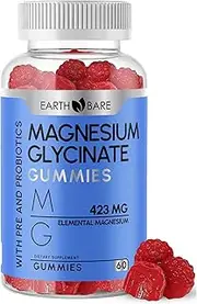 Earth Bare Magnesium Glycinate Gummies - High Potency Magnesium Supplement with Maximum 423mg of Elemental Magnesium, Pre and Probiotics | Magnesium Bisglycinate for Superior Health Support | 60 Count