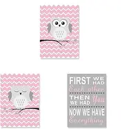 Cartoon Light Pink Cute Owl Nursery Decor New Baby Gift Canvas Painting Wall Art Print Girls Room Home Decor 60x90cmX3PCS Frameless