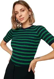 [Trendyol] Women's Navy Blue Striped Knitwear Sweatshirt Sweater