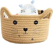 Cotton Rope Basket Yarn Basket With Ears Cute Baby Shower Gifts Cartoon Pet Toys Organizer Bins Small Basket For Makeup/Keys 8.3 x 4.7 inches,Brown