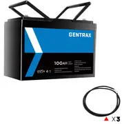 Gentrax 12V 100Ah Lithium Battery + 3* 4AWG 1.5m Connector Cable Black M8 Lug