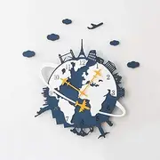 Wall Clock, World Impression Theme, Home Decor Clock Silent Non Ticking Battery Operated for Indoor/Home/Kitchen/Bedroom/Garage, Bar, Restaurant, Cafe 41 * 45 Cm