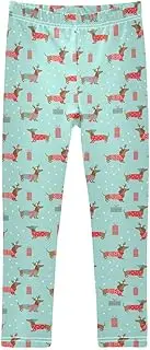 [Joisal] Christmas Dachshund Blue Girls Legging, Ideal for Girls Athletic Leggings, Girls Slim Leggings, 4-10T