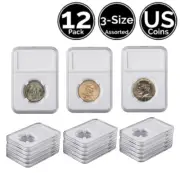 12 Pack 3 Size Assorted Slab Coin Snap Holder For US Quarter Half Small Dollar