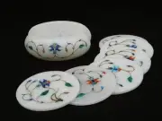 4.5 Inches Coffee Coaster Set , Floral Design Coaster Set , Marble Drink Coaster