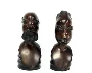 Vintage African Woodcarving Sculpture Pair Man and Woman Busts