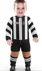 Collingwood Magpies 2024 AFL Infant Zip Footysuit Sizes 000-1 BNWT