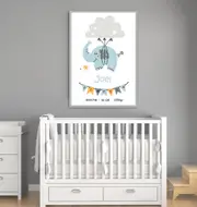 [Namly Design] Poster - Birth poster - Smiling Elephant #02 / Personalised