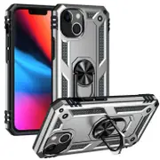 For iPhone 14 Plus Case, Protective Shockproof TPU/PC Cover, Ring Holder, Silver