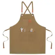 Adjustable Chef Apron Cross Back Aprons for Kitchen Cooking Painting, Khaki