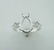 Pear Shape Double Side Accent Ring Setting Sterling Silver