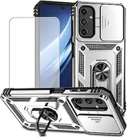 [Yodueiv] for Galaxy A25 5G Case, Samsung A25 5G Case with Tempered Glass Screen Protector and Slide Camera Cover, Magnetic Ring Car Mount Holder Protective Cover for Samsung Galaxy A25 Silver