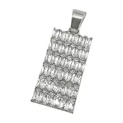 Rhodium Exotic Baguette Iced Out Dogtag for Chain