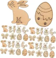 Toddmomy 100PCS Unfinished Wood Cutouts for DIY Easter Crafts Rabbit Egg Butterfly Shapes for Painting and Decorating for Family Projects and Festive Celebrations