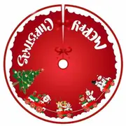Red Merry Christmas Fabric Tree Skirt - Santa On Train